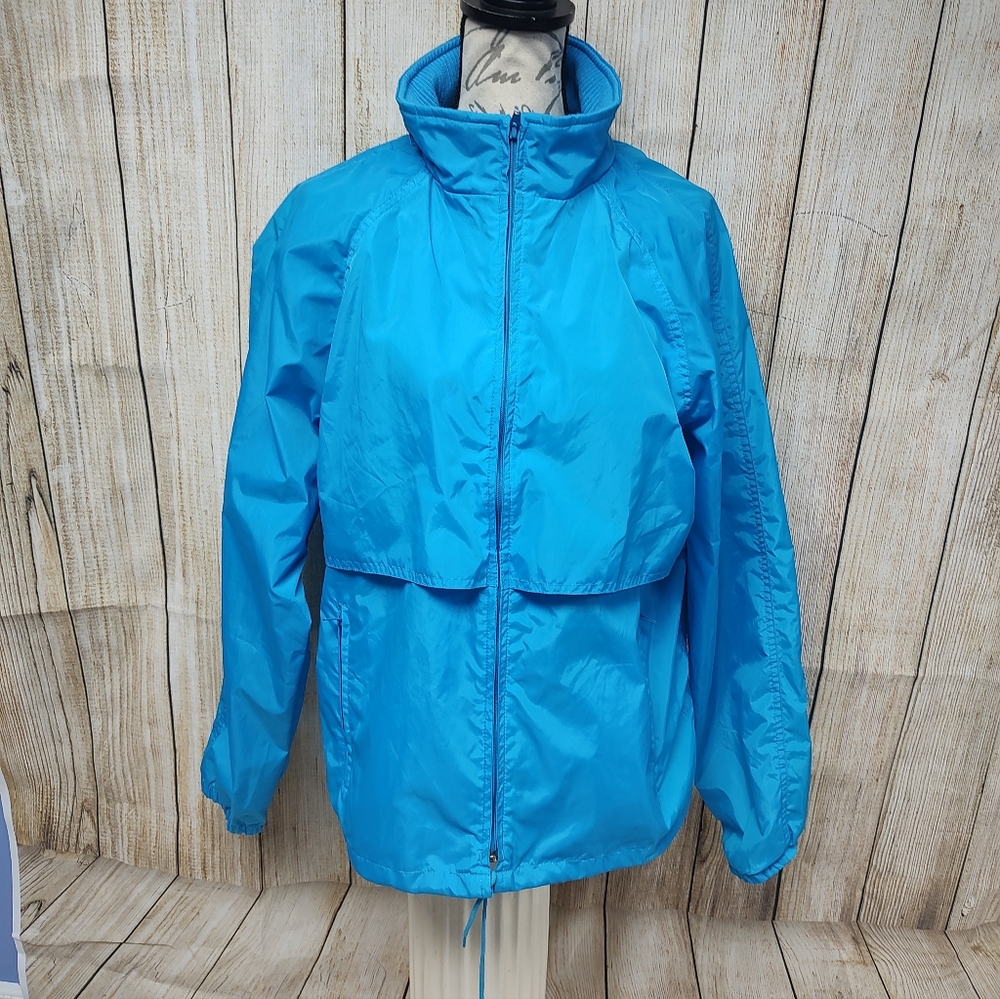 Eddie Bauer Hidden Hood Nylon Medium Blue Windbreaker Jacket! Outdoor Outfitter - Picture 2 of 11